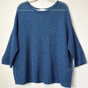 J. Jill XL Linen Blend Loose Knit Relaxed Fit Blue Pullover Knit Sweater Top